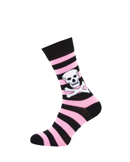 Socks Skull & Crossbones Stripes Black Pale Pink