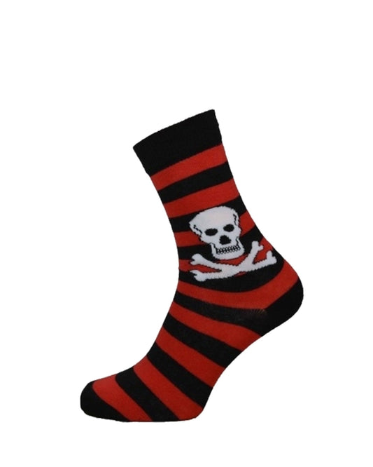 Socks Skull & Crossbones Stripes Black Red