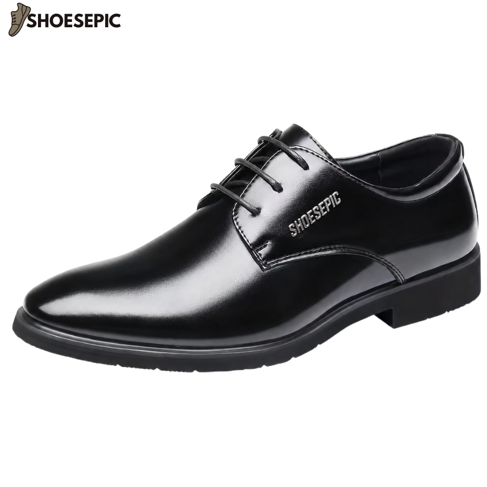 Shoesepic Men’s Plain-Toe Lace-Up Formal Derby Shoes - Black