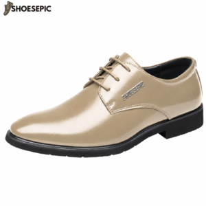 Shoesepic Men’s Plain-Toe Lace-Up Formal Derby Shoes - Beige