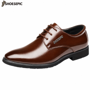 Shoesepic Men’s Plain-Toe Lace-Up Formal Derby Shoes - Brown